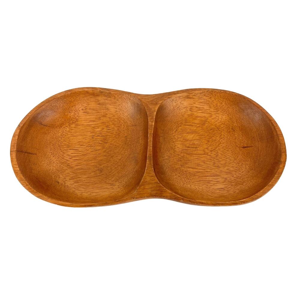 Genuine Monkey Pod Wooden Double Bowl Tray Candy Nut Dish